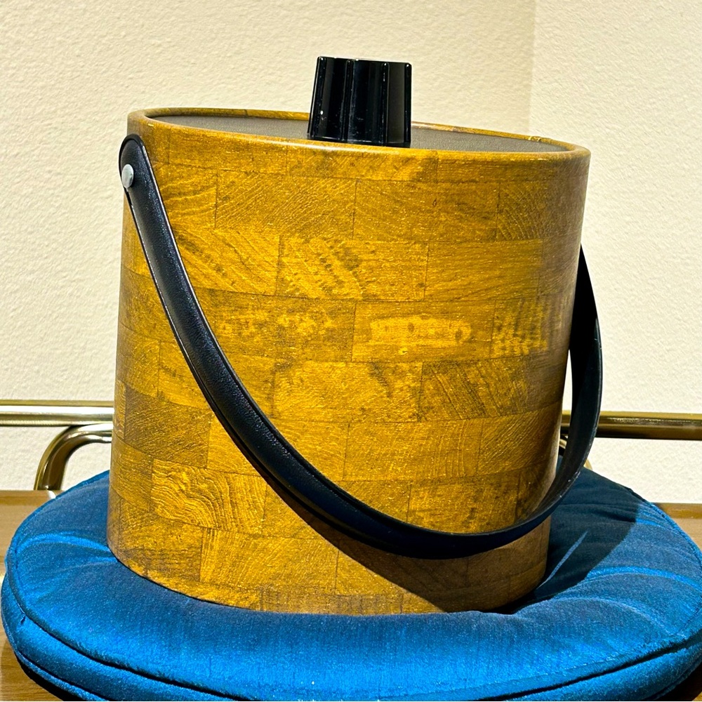 Vintage Irvinware  Ice Bucket Faux Leather Patchwork Made in USA